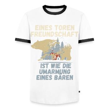 Umarmung eines Bären - Männer Kontrast-T-Shirt - Weiß/Schwarz - Vorne - AI Model Female 172 light (172cm) & AI Model Male 178 dark (178cm)