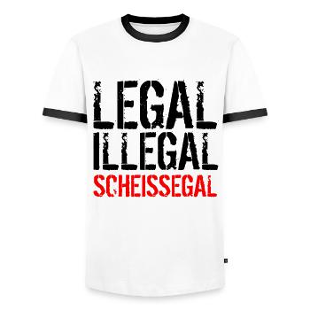 Legal Illegal Scheissegal - Mir Doch Egal - Männer Kontrast-T-Shirt - Weiß/Schwarz - Vorne - AI Model Female 172 light (172cm) & AI Model Male 178 dark (178cm)