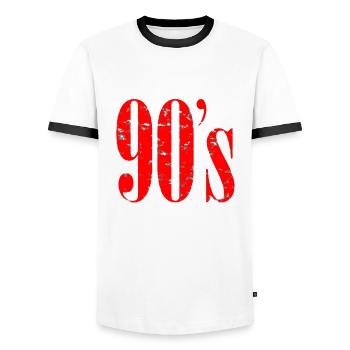 Kind der 90er Jahre - 90's Jahrgang - Neunziger - Männer Kontrast-T-Shirt - Weiß/Schwarz - Vorne - AI Model Female 172 light (172cm) & AI Model Male 178 dark (178cm)