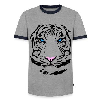 Siberian Tiger Cat Lion Lion Cougar Cat Wild - Men's Ringer Shirt - grey/navy  - Front - AI Model Female 172 light (172cm) & AI Model Male 178 light (178cm)
