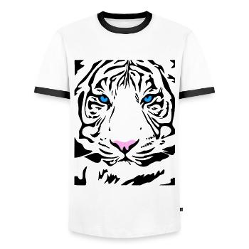 Chat tigre de Sibérie Lion Lion Cougar Chat Sauvage - T-shirt contrasté Homme - blanc/noir - Devant - AI Model Female 172 light (172cm) & AI Model Male 178 dark (178cm)