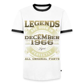 Né en décembre 1966 légende du 56e anniversaire - T-shirt contrasté Homme - blanc/noir - Devant - AI Model Female 172 light (172cm) & AI Model Male 178 dark (178cm)