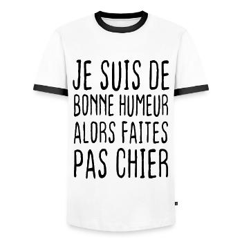 Je suis de bonne humeur alors faites pas chier - T-shirt contrasté Homme - blanc/noir - Devant - AI Model Female 172 light (172cm) & AI Model Male 178 dark (178cm)