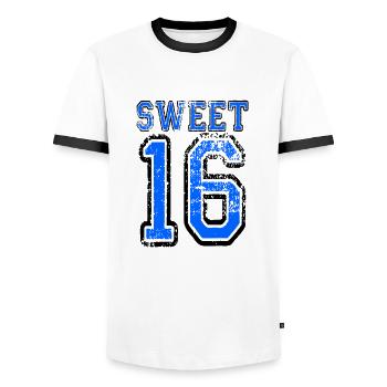 Sweet 16 - Anniversaire - Né en 2007 - T-shirt contrasté Homme - blanc/noir - Devant - AI Model Female 172 light (172cm) & AI Model Male 178 dark (178cm)