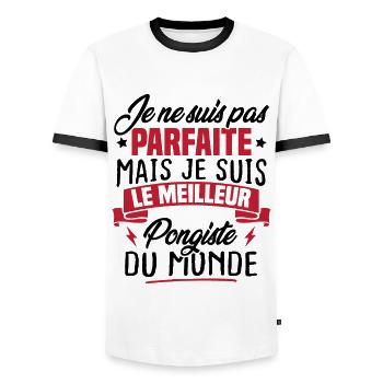 Pas parfaite mais le meilleur pongiste du monde - T-shirt contrasté Homme - blanc/noir - Devant - AI Model Female 172 light (172cm) & AI Model Male 178 dark (178cm)