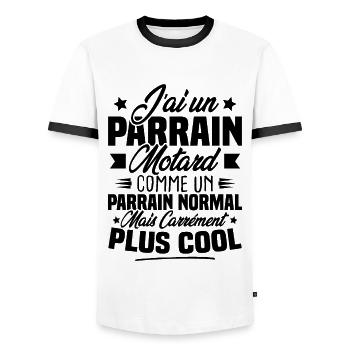 J'ai un parrain motard comme un parrain normal - T-shirt contrasté Homme - blanc/noir - Devant - AI Model Female 172 light (172cm) & AI Model Male 178 dark (178cm)