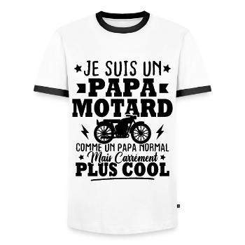 Un papa motard comme un papa normal - T-shirt contrasté Homme - blanc/noir - Devant - AI Model Female 172 light (172cm) & AI Model Male 178 dark (178cm)
