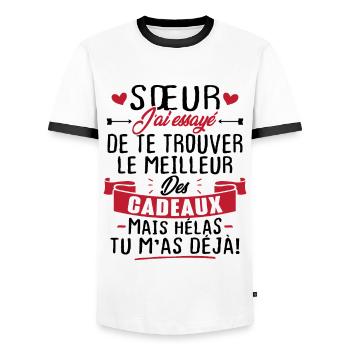 Sœur j'a Essayé De Te Trouver Le Meilleur Cadeau - T-shirt contrasté Homme - blanc/noir - Devant - AI Model Female 172 light (172cm) & AI Model Male 178 dark (178cm)
