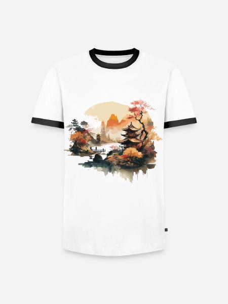 Asiatisches Aquarell - Männer Kontrast-T-Shirt - Weiß/Schwarz