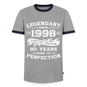Né 1998 25ème anniversaire Cadeau homme / femme - T-shirt contrasté Homme - gris/marine  - Devant - AI Model Female 172 light (172cm) & AI Model Male 178 light (178cm)