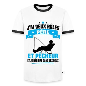 J'ai deux rôles père et pêcheur et je déchire dans - T-shirt contrasté Homme - blanc/noir - Devant - AI Model Female 172 light (172cm) & AI Model Male 178 dark (178cm)