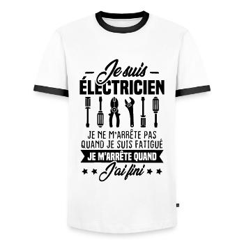 Je suis électricien m'arrête pas quand fatigué - T-shirt contrasté Homme - blanc/noir - Devant - AI Model Female 172 light (172cm) & AI Model Male 178 dark (178cm)