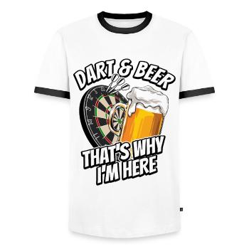 Darts & Beer - c’est pourquoi je suis ici - Dartfan - T-shirt contrasté Homme - blanc/noir - Devant - AI Model Female 172 light (172cm) & AI Model Male 178 dark (178cm)