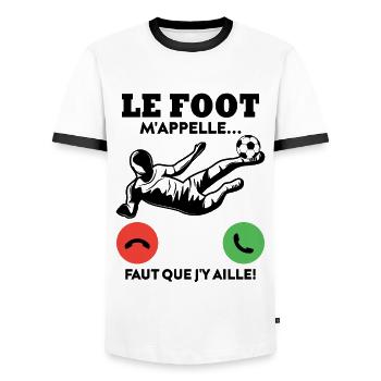 Le foot m'appelle - T-shirt contrasté Homme - blanc/noir - Devant - AI Model Female 172 light (172cm) & AI Model Male 178 dark (178cm)