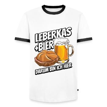 Leberkas + Bier - Fast Food - Spruch - Männer Kontrast-T-Shirt - Weiß/Schwarz - Vorne - AI Model Female 172 light (172cm) & AI Model Male 178 dark (178cm)