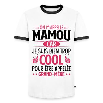 On m'appelle mamou - T-shirt contrasté Homme - blanc/noir - Devant - AI Model Female 172 light (172cm) & AI Model Male 178 dark (178cm)