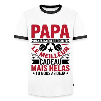 Papa on a essayé de te trouver le meilleur cadeau - T-shirt contrasté Homme - blanc/noir - Devant - AI Model Female 172 light (172cm) & AI Model Male 178 dark (178cm)
