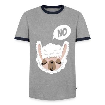 Nein, ich muss garnichts! - Lama - Spruch - Männer Kontrast-T-Shirt - Grau/Navy  - Vorne - AI Model Female 172 light (172cm) & AI Model Male 178 light (178cm)