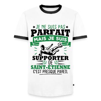 Je suis supporter de Saint Étienne - T-shirt contrasté Homme - blanc/noir - Devant - AI Model Female 172 light (172cm) & AI Model Male 178 dark (178cm)