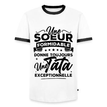 Une sœur formidable donne une tata exceptionnelle - T-shirt contrasté Homme - blanc/noir - Devant - AI Model Female 172 light (172cm) & AI Model Male 178 dark (178cm)