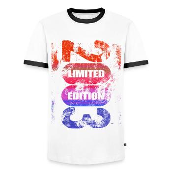 Limited Edition 2003 - Birthday - Vintage - Men's Ringer Shirt - white/black - Front - AI Model Female 172 light (172cm) & AI Model Male 178 dark (178cm)