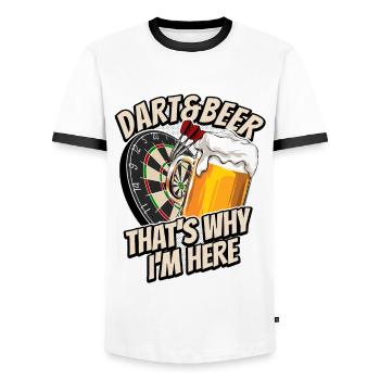 Darts & Beer - c’est pourquoi je suis ici - Dartfan - T-shirt contrasté Homme - blanc/noir - Devant - AI Model Female 172 light (172cm) & AI Model Male 178 dark (178cm)