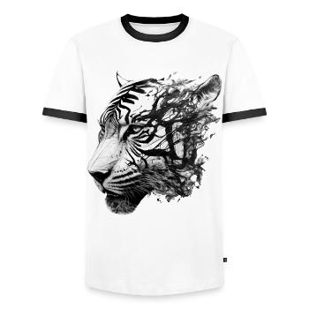 Tiger Zeichnung Tiere Geschenk Kunst Tiermotiv - Männer Kontrast-T-Shirt - Weiß/Schwarz - Vorne - AI Model Female 172 light (172cm) & AI Model Male 178 dark (178cm)