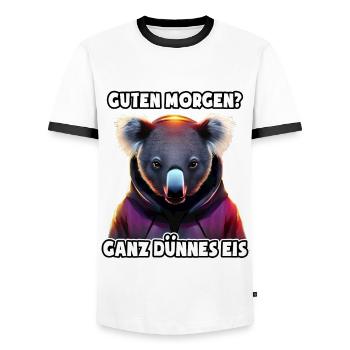 Ganz dünnes Eis - Morgenmuffel - lustiger Koala - Männer Kontrast-T-Shirt - Weiß/Schwarz - Vorne - AI Model Female 172 light (172cm) & AI Model Male 178 dark (178cm)