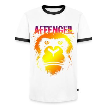 Fastnacht - Karneval - Kostüm - Spruch - Affe - Männer Kontrast-T-Shirt - Weiß/Schwarz - Vorne - AI Model Female 172 light (172cm) & AI Model Male 178 dark (178cm)