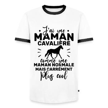 J'ai une maman cavalière - T-shirt contrasté Homme - blanc/noir - Devant - AI Model Female 172 light (172cm) & AI Model Male 178 dark (178cm)