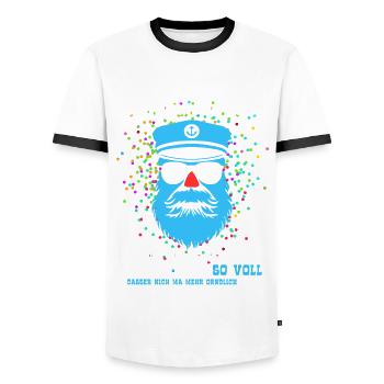 Fastnacht - Karneval - Kapitän sucht Frau - Spruch - Männer Kontrast-T-Shirt - Weiß/Schwarz - Vorne - AI Model Female 172 light (172cm) & AI Model Male 178 dark (178cm)