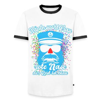 Fastnacht - Fasching - Karneval - Kapitän - Spruch - Männer Kontrast-T-Shirt - Weiß/Schwarz - Vorne - AI Model Female 172 light (172cm) & AI Model Male 178 dark (178cm)