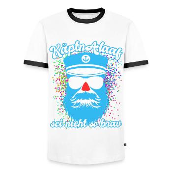 Fastnacht - Karneval - Kapitän Alaaf - Spruch - Männer Kontrast-T-Shirt - Weiß/Schwarz - Vorne - AI Model Female 172 light (172cm) & AI Model Male 178 dark (178cm)