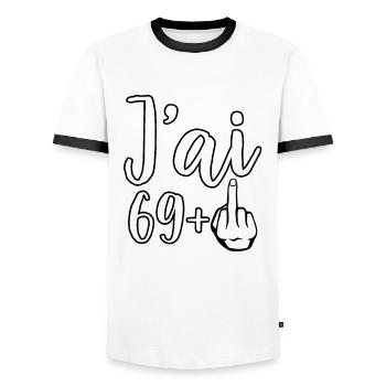 Ich bin 69 Plus 1 Mittelfinger 70. Geburtstag - Männer Kontrast-T-Shirt - Weiß/Schwarz - Vorne - AI Model Female 172 light (172cm) & AI Model Male 178 dark (178cm)