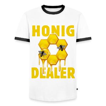 Bienenflüsterer - Biene - Imker- Honigdealer - Männer Kontrast-T-Shirt - Weiß/Schwarz - Vorne - AI Model Female 172 light (172cm) & AI Model Male 178 dark (178cm)