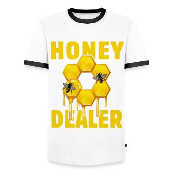 Honey Dealer - Bee Whisperer - Bee - Beekeeper - Men's Ringer Shirt - white/black - Front - AI Model Female 172 light (172cm) & AI Model Male 178 dark (178cm)