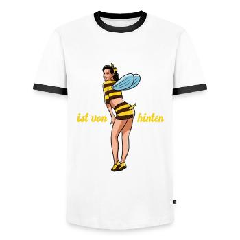 Sumsi mit Po Optimismus - flotte Biene von hinten - Männer Kontrast-T-Shirt - Weiß/Schwarz - Vorne - AI Model Female 172 light (172cm) & AI Model Male 178 dark (178cm)