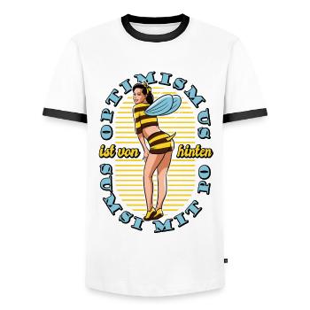 Bienen Sumsi mit Po - Optimismus Geschenk - Männer Kontrast-T-Shirt - Weiß/Schwarz - Vorne - AI Model Female 172 light (172cm) & AI Model Male 178 dark (178cm)