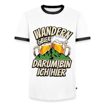 Wandern & Bier - darum bin ich hier - Naturfan - Männer Kontrast-T-Shirt - Weiß/Schwarz - Vorne - AI Model Female 172 light (172cm) & AI Model Male 178 dark (178cm)