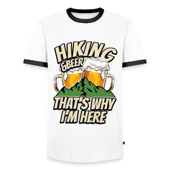 Hiking & beer - that's why I'm here - nature fan - Men's Ringer Shirt - white/black - Front - AI Model Female 172 light (172cm) & AI Model Male 178 dark (178cm)