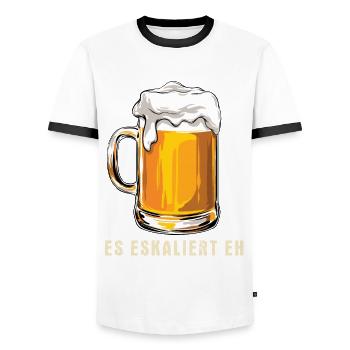 Es eskaliert eh - Party - Saufen - Spruch - Männer Kontrast-T-Shirt - Weiß/Schwarz - Vorne - AI Model Female 172 light (172cm) & AI Model Male 178 dark (178cm)