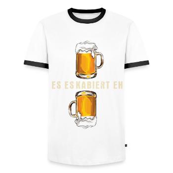 Es eskaliert eh - Party - Saufen - Spruch - Männer Kontrast-T-Shirt - Weiß/Schwarz - Vorne - AI Model Female 172 light (172cm) & AI Model Male 178 dark (178cm)