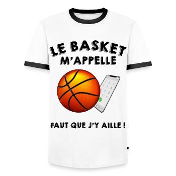 Basket Idée Cadeau Humour basketteur - T-shirt contrasté Homme - blanc/noir - Devant - AI Model Female 172 light (172cm) & AI Model Male 178 dark (178cm)