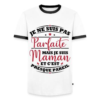 Je suis une maman et c'est presque pareil - T-shirt contrasté Homme - blanc/noir - Devant - AI Model Female 172 light (172cm) & AI Model Male 178 dark (178cm)