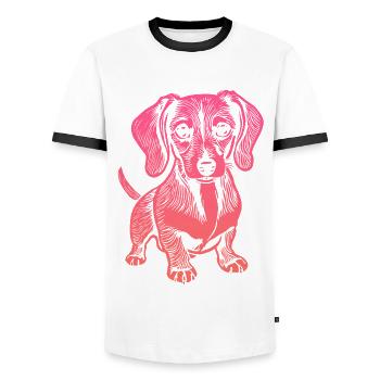 Teckel, mon fidèle compagnon - chiot - T-shirt contrasté Homme - blanc/noir - Devant - AI Model Female 172 light (172cm) & AI Model Male 178 dark (178cm)