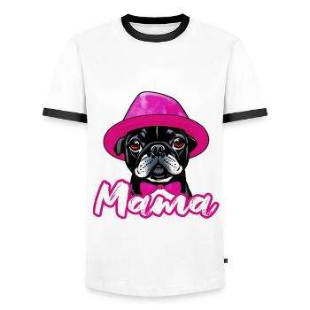 Cheeky Bulldog Mama, my faithful companion - Funny - Men's Ringer Shirt - white/black - Front - AI Model Female 172 light (172cm) & AI Model Male 178 dark (178cm)