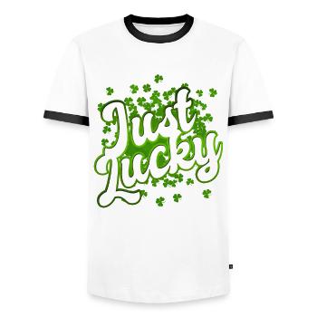 St Patrick’s Day - Just Lucky - Shamrock - T-shirt contrasté Homme - blanc/noir - Devant - AI Model Female 172 light (172cm) & AI Model Male 178 dark (178cm)