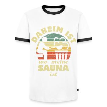 Daheim ist wo meine Sauna ist - Spruch - Männer Kontrast-T-Shirt - Weiß/Schwarz - Vorne - AI Model Female 172 light (172cm) & AI Model Male 178 dark (178cm)