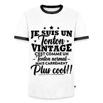 Je suis un tonton vintage, Humour Cadeau tonton - T-shirt contrasté Homme - blanc/noir - Devant - AI Model Female 172 light (172cm) & AI Model Male 178 dark (178cm)