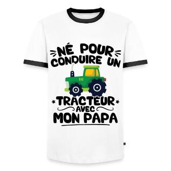 Né pour conduire des tracteurs avec mon papa - T-shirt contrasté Homme - blanc/noir - Devant - AI Model Female 172 light (172cm) & AI Model Male 178 dark (178cm)